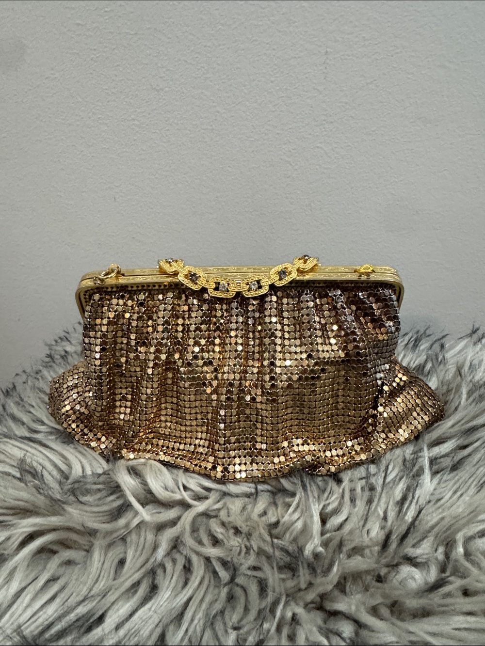 Vintage whiting & davis Gold Sequin Evening Clutch Bag (as is no strap)